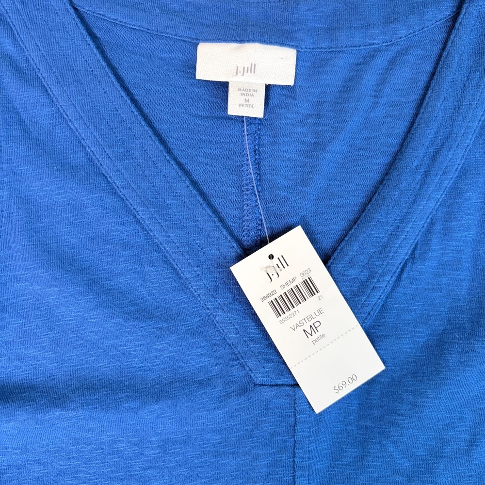 J.JILL NWT Solid Blue V-Neck Casual‎ Double Pocket Tank Dress Size M Petite - Picture 2 of 9